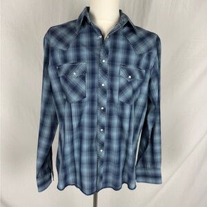 Wrangler Men’s Plaid Western Snap Shirt – Size Large – Blue